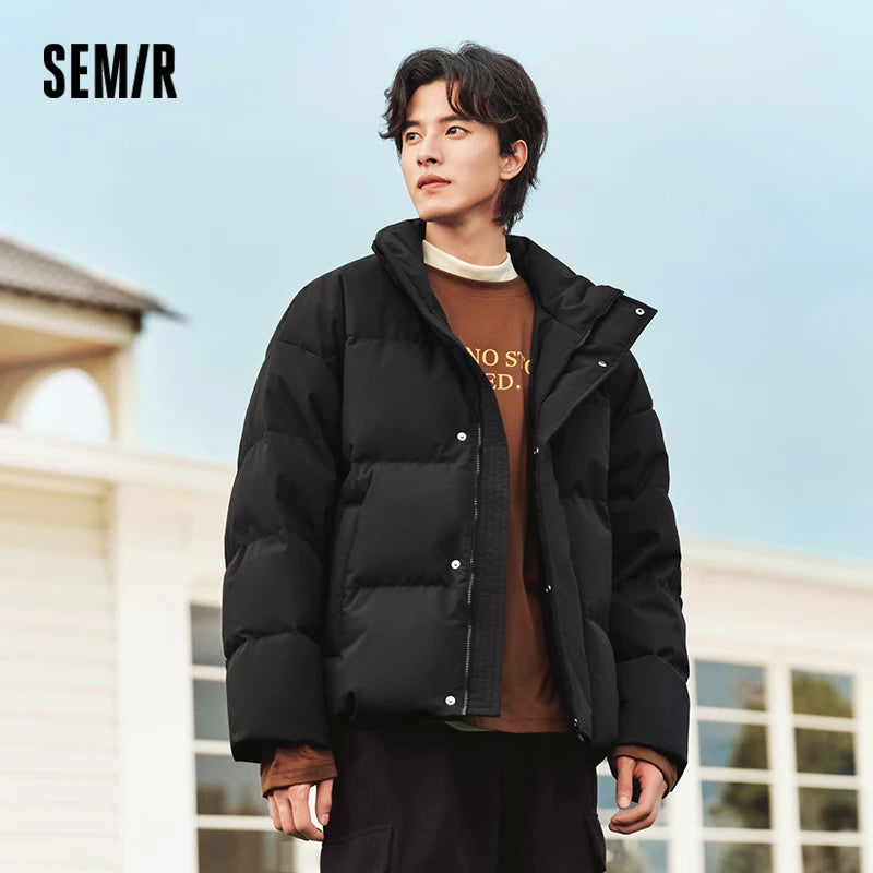 Down Jacket Winter New Contrast Color Texture Printing Couple Puffer Coat Thick Outerwear Down Jacket
