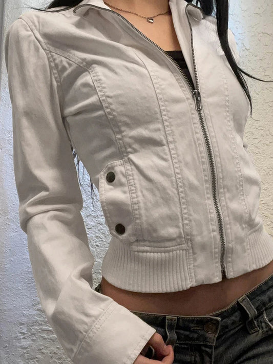 Zip Up Stand Collar Y2k Cargo Jackets Spring Autumn Basic Long Sleeve Street Coats