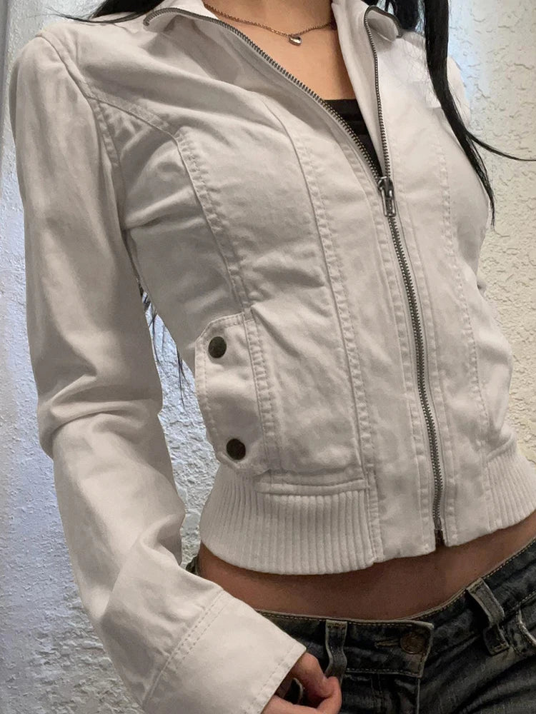 Zip Up Stand Collar Y2k Cargo Jackets Spring Autumn Basic Long Sleeve Street Coats