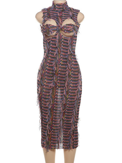 Sleeveless Hollow Out Bodycon Long Dress for New High Neck Street High Waist Slim Vestidos