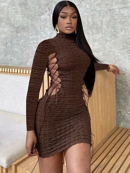 Lace Up Hollow Sleeveless Midi Dress