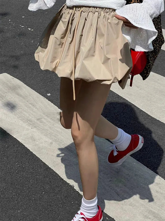 Flower Bud Mini Skirts for Ballet Style Elastic Waist Drawstring Y2k Skirt Summer Kawaii Skirt