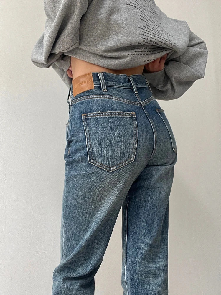 Woman Aesthetics Jeans Denim American Style 90s Gyaru Pants High Street Tide Allmatch Preppy Style Cozy Straight Leg