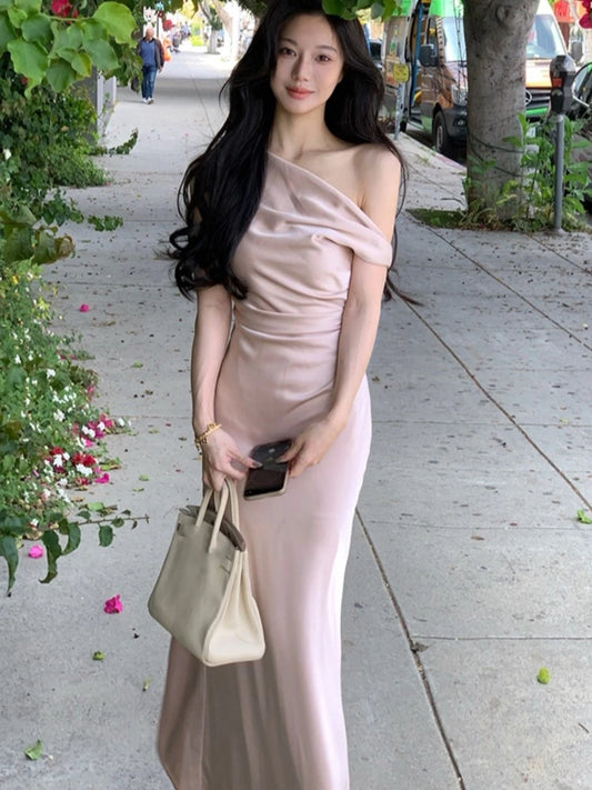 Bodycon Satin Long Dresses for Off Shoulder French Mermaid Wedding Evening Party Dress Prom Robe Vestidos