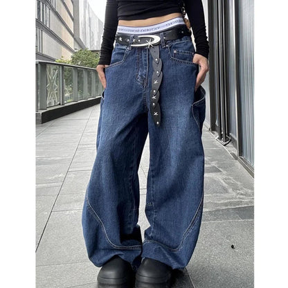 Blue Jeans Hip-hop Y2k Wide Leg Straight Jean High Waist Trouser Baggy Cargo Denim Pants