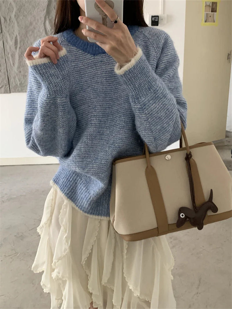 Retro Pullovers Stripes New Loose Soft Daily Winter Ol All Match Knitted Sweaters
