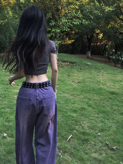 Woman Aesthetics Jeans American Style Denim Gyaru Pants High Street Tide Floorlength Wide Leg Straight Leg Tiedyed