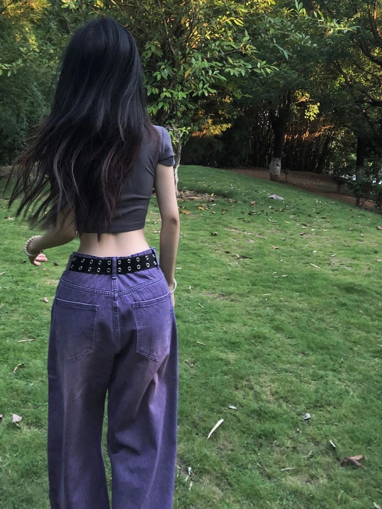 Woman Aesthetics Jeans American Style Denim Gyaru Pants High Street Tide Floorlength Wide Leg Straight Leg Tiedyed