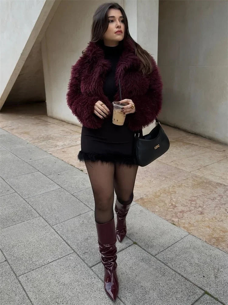 Winter Female Fur Feather Overcoat Loose Patchwork Long Sleeve Lapel ’s Coat New