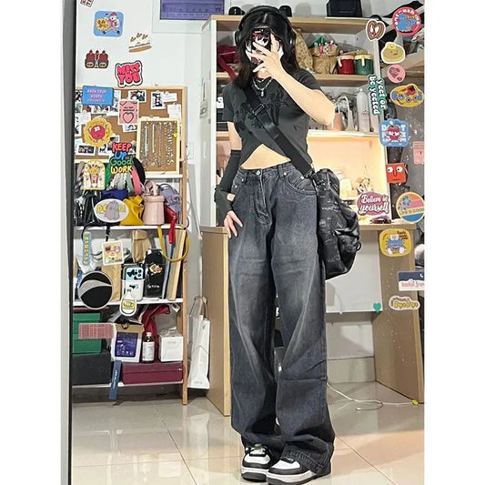 Y2k Gyaru Jeans Woman Hippie Baggy Denim Pants Korean Harajuku Oversized Trousers Aesthetic