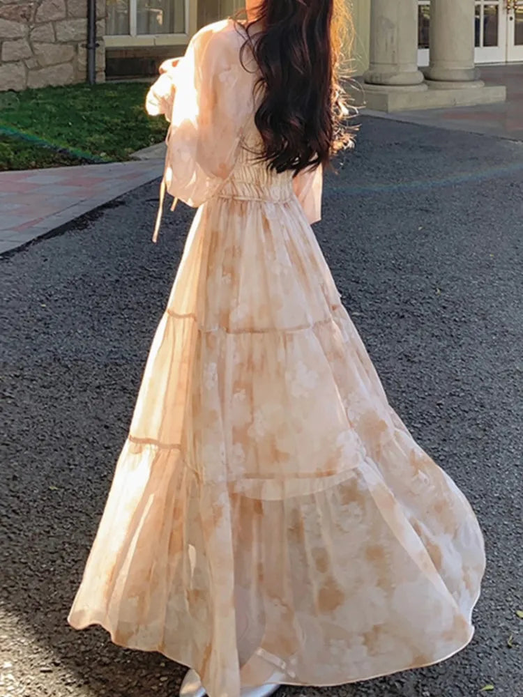 French Style Midi Dress Aline Chiffon Party Birthday Clothes Female Vestidos Spring