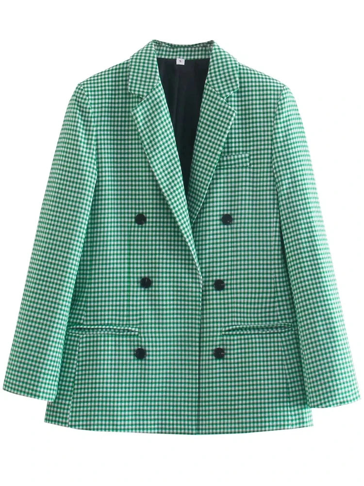 Autumn Plaid Blazer for Office Outfits New in Jacket Double Breasted Coat Oversized Blazer De Mujer