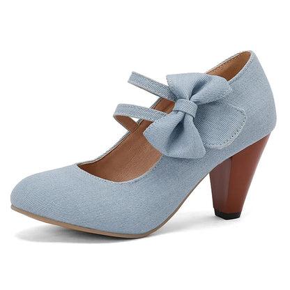 48 Brand New Round Toe Chunky Heel Pumps Bow Buckle Summer Party Shoes