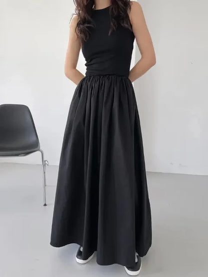 Long Dress Summer Sleeveless Korean Dresses a Line Long Robe Vestidos