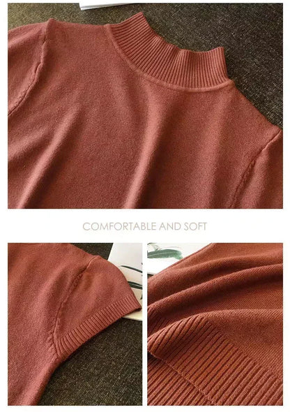 Tops and Blouses Summer Short Sleeve Blouse Blusas Mujer De Moda Turtleneck Knitted Blouse Shirt Tops