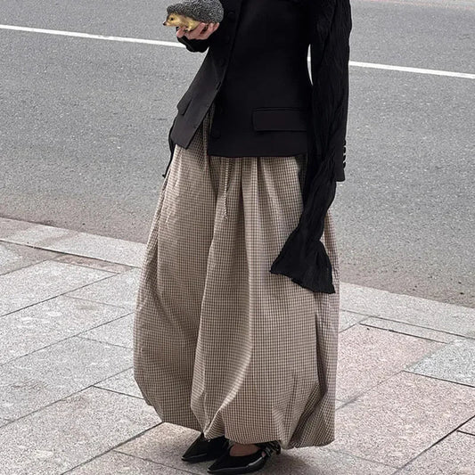 Autumn Print Trousers Elastic Waist Foot Binding Dropped Pants Wide Leg Pleated Lady Patchwork New