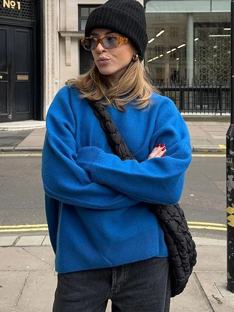 Knitted O-neck Sweaters Retro Reluctant Workaholic Pullover Sweater Female Autumn Simple Street Knitwear