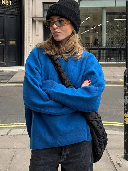 Knitted O-neck Sweaters Retro Reluctant Workaholic Pullover Sweater Female Autumn Simple Street Knitwear