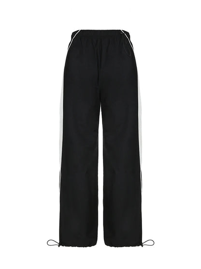 American Retro Straight Leg Track Pants Side Contrast Patchwork Elastic Waist Hippie Jogging Trousers