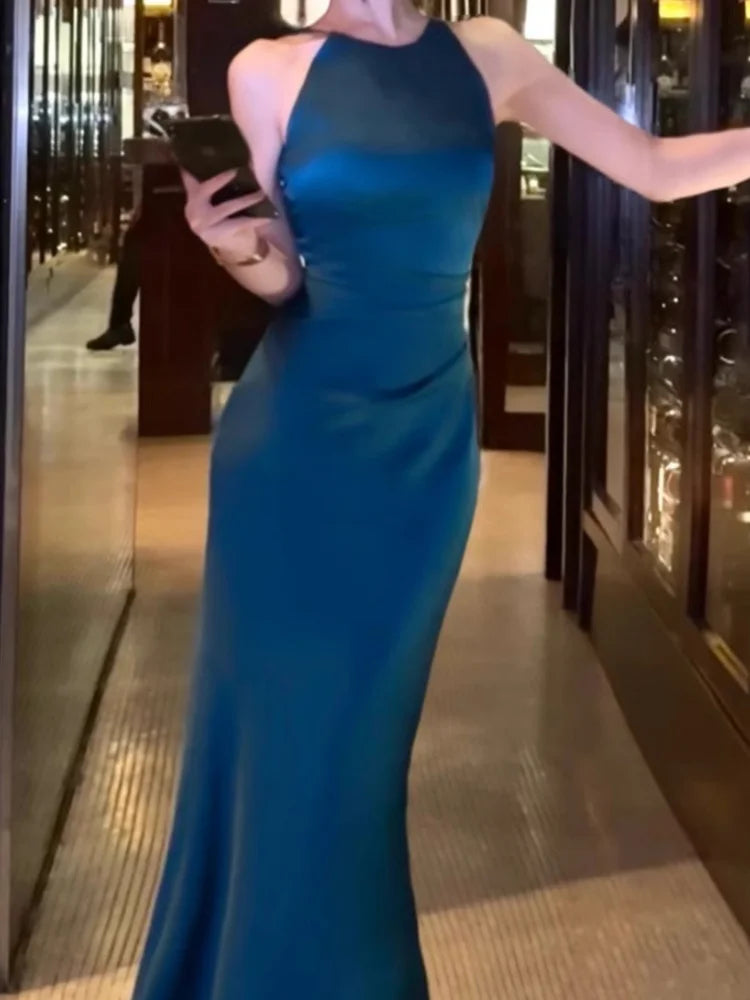 Long Dresses Ruffles Blue Evening Dress Slim Fit Whit Canisole Green Mermaid Vestidos
