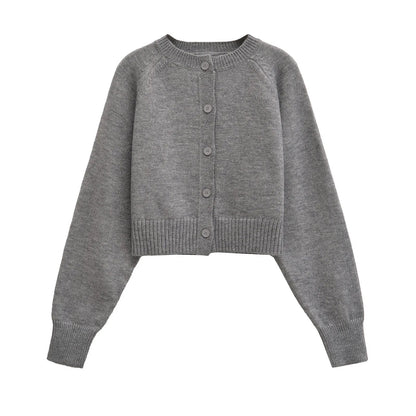 Cropped Cardigan Sweater Autumn Long Sleeve O Neck Single Breasted Jumpers New Knitted Outerwear