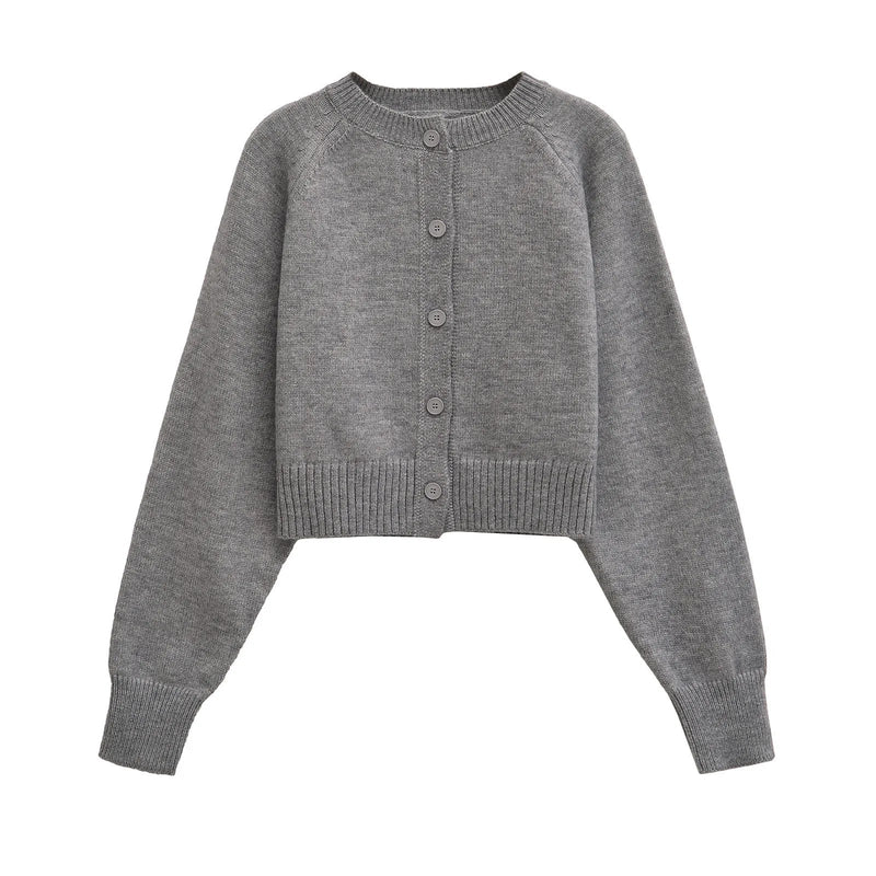Cropped Cardigan Sweater Autumn Long Sleeve O Neck Single Breasted Jumpers New Knitted Outerwear