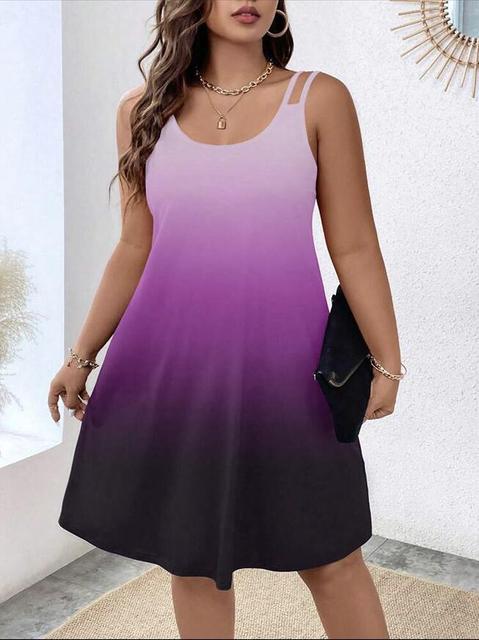 Summer New Gradient Print Midi Dresses Beach Vacation Loose Camisole Dress Female Vestidos