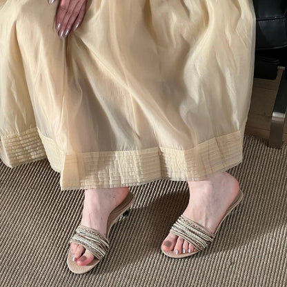 Designer Summer Low Heel Weave Slippers Open Toe Dress Slides Outdoor Gladiator Shoes