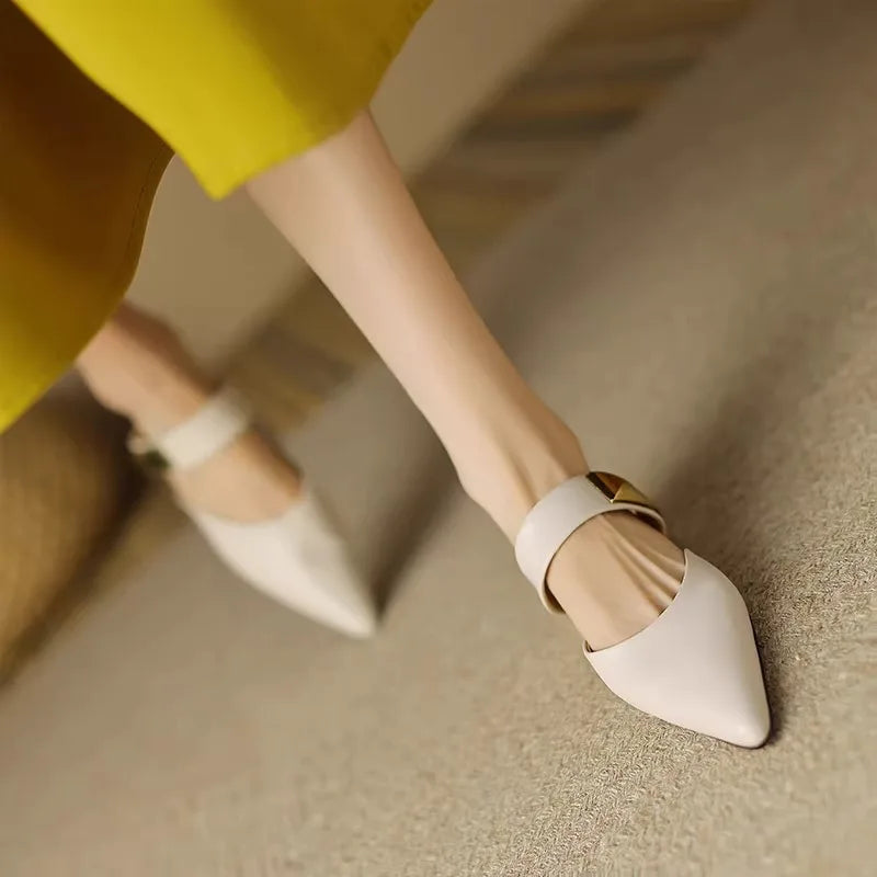 Pointed Metal Decorate Muller Shoes Designer Platform Half Slippers High Heel Woman Sandals