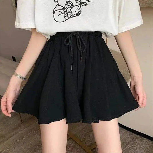 5xl Summer Shorts Skirts Elastic High Waist Wide Leg Shorts Korean a Line Loose Mini Skirt Black Short Pants