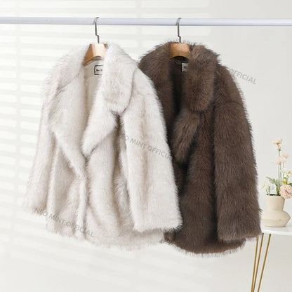 Winter Ins Hot Oversized Gradient Fur Coat Thick Warm Outerwear Fluffy Faux Fox Fur Jacket