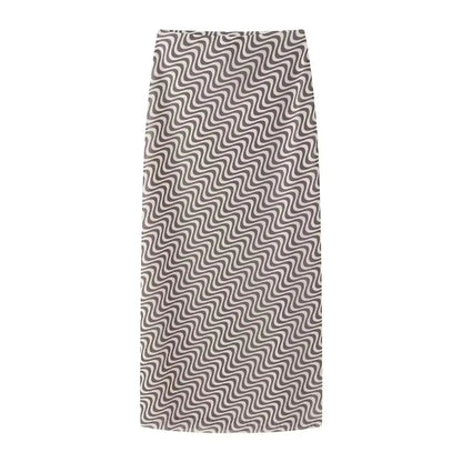 Summer 2 Piece Set Wave Print Halter Tank Top Backless Lace Up Tops Female High Waist Pencil Skirts