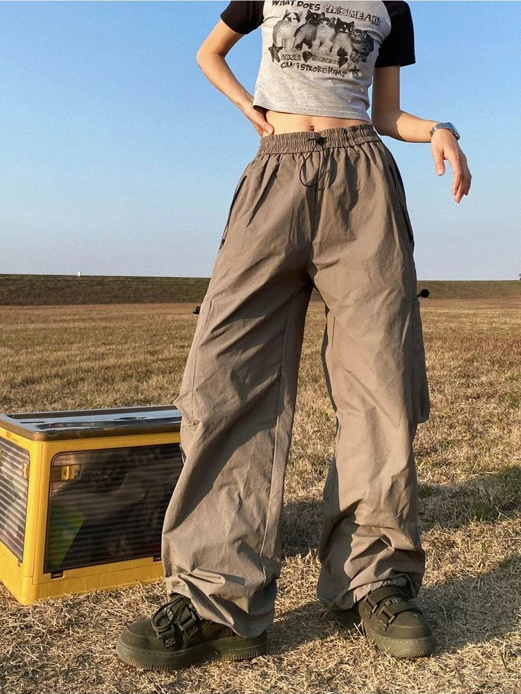 Cargo Pants for Hip Hop Oversize Wide Leg Trousers Y2k Pocket Side Stripe Ladie Jogger Pantalon