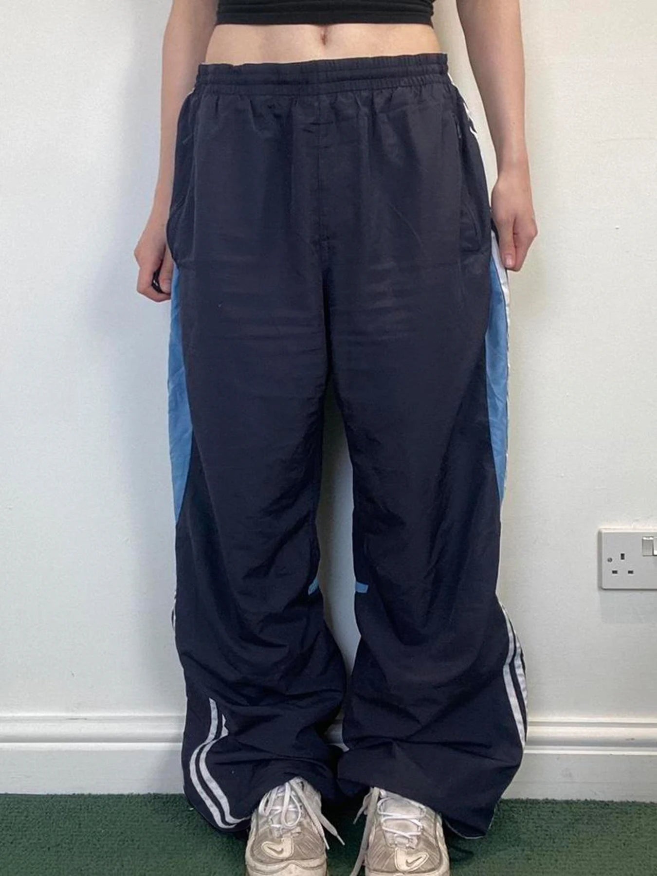 Contrast Stripe Wove Straight Leg Pants for Elastic Waist Loose Baggy Trousers Street Jogging Sweatpants