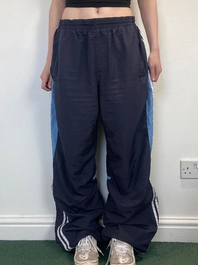 Contrast Stripe Wove Straight Leg Pants for Elastic Waist Loose Baggy Trousers Street Jogging Sweatpants