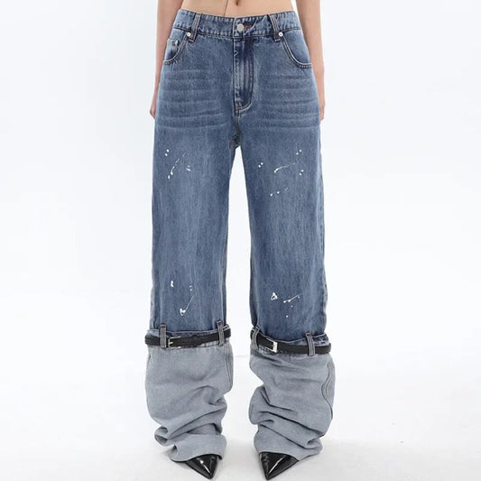 Patchwork Jeans High Street Denim Pant New Y2k Trousers Clothes