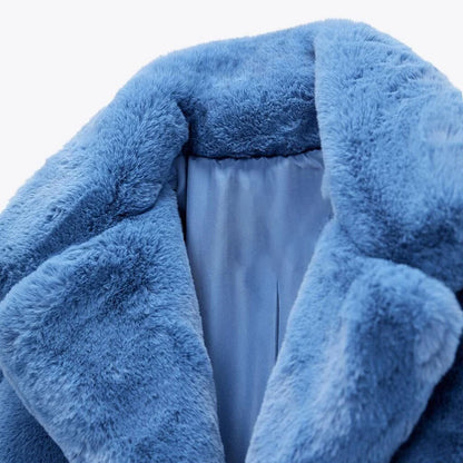 Ins Street Blue Cropped Plush Fur Coat Winter New Trend Faux Rabbit Fur Jacket Coats Short Outwear