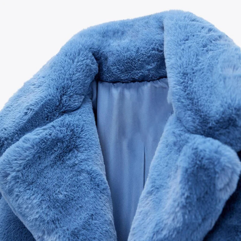 Ins Street Blue Cropped Plush Fur Coat Winter New Trend Faux Rabbit Fur Jacket Coats Short Outwear