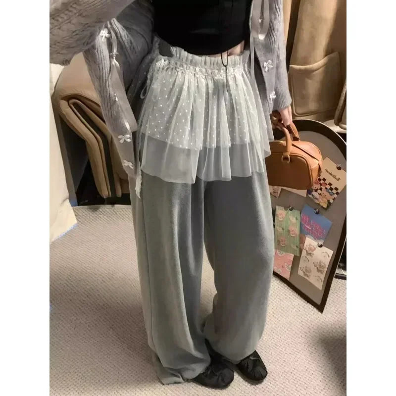 Korean Polka Dot Mesh Color Aline Skirt Spring New High Waist Hollow Seethrough Mini Skirt