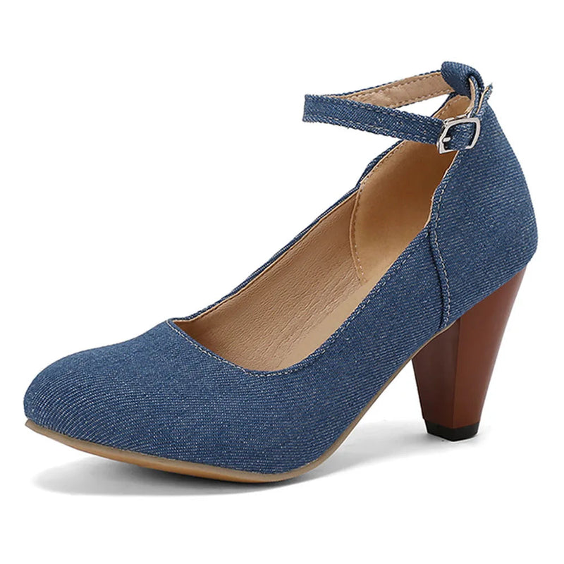 48 Brand New Round Toe Chunky Heel Pumps Bow Buckle Summer Party Shoes