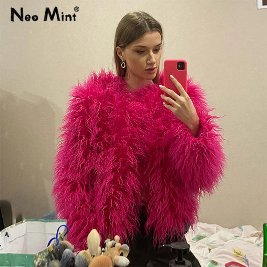 Candy Colorful Fuzzy Faux Fur Coat Winter Shaggy Oversized Fluffy Sheep Fur Jacket Festival Fur Coats
