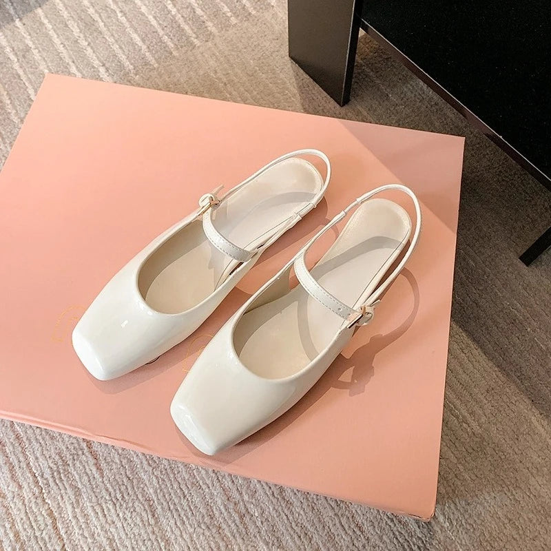 French Bag Head Mary Jane Sandals Oneword Buckle Belt Rear Empty Flatsoled Temperament Single Shoes