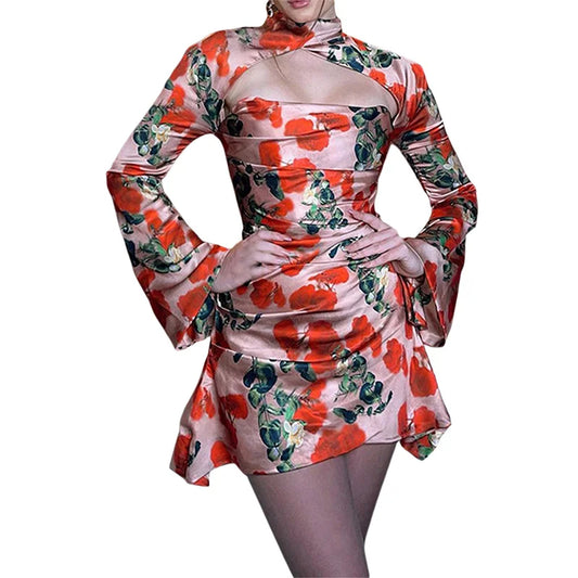 Y2k Corset Dress Flared Sleeve a Line Dresses Hollow Out Party Mini Dress Spring Summer Outfit