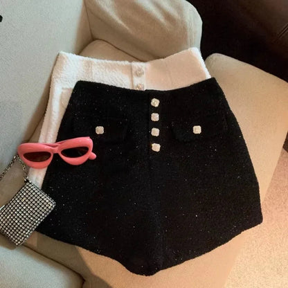Sweet Hot Girl High Waisted Single Breasted Shorts for Autumn and Winter Aline Shorts Female Clothes