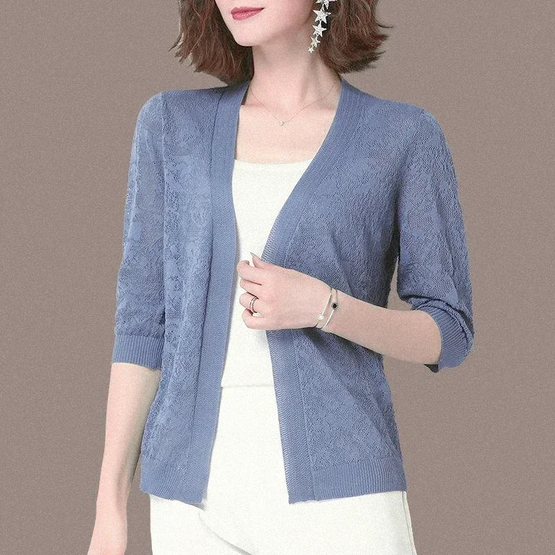 Hollow Lace Sunscreen Cardigan Sweater Wide Loose Air Conditioning Knitted Sweater Thin Section Female Spring Autumn