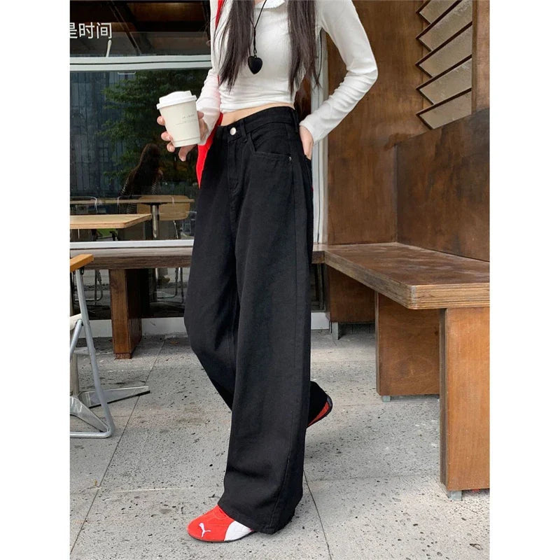 High Waisted Wide Leg Black Pants Cool Girl Clothes Straight Female Loose Color Trouser