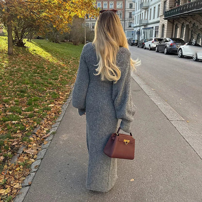 Modest Knitted Long Dress Loose Buttons Sweater Cardigans Fall Commuter Lady Fashionable Woman Wear