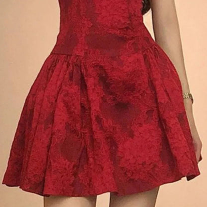 Y2k Red Dresses Aline Sleeveless Mini Dress Korean High Waist Vestidos Mujer