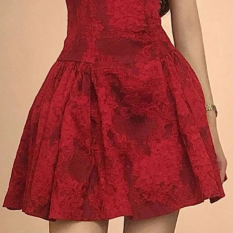 Y2k Red Dresses Aline Sleeveless Mini Dress Korean High Waist Vestidos Mujer