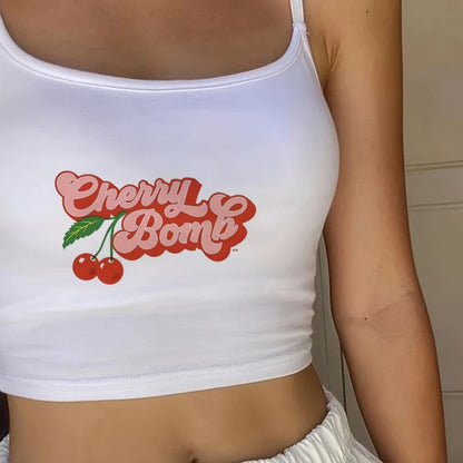 Short-sleeved T-shirt Summer Cherry Letter Print Short-sleeved Top Spice Wearing Crop Short Slim-fit Street Style